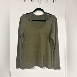 Warehouse Olive Long Sleeve V-Neck Top
